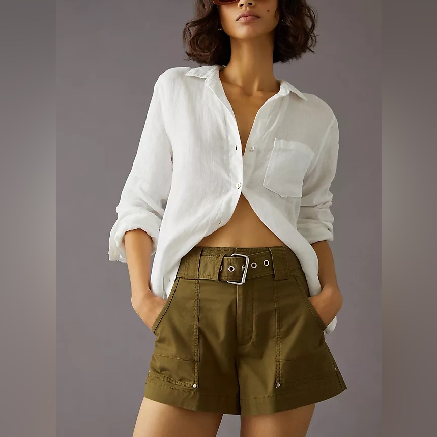 Anthropologie High-Waist Olive Green Utility Shorts